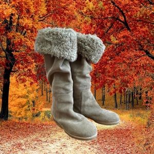 Fur Fold Versatile High Knee Suede Boot Size 7 1/2
